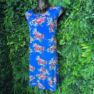Nina Piu  Dress Women 2XL‎ Blue Sleeveless Floral Fit Flare Skater Stretch 0978